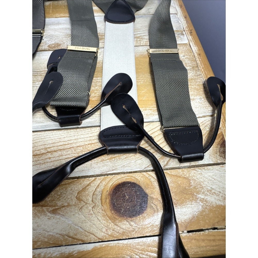 Mens Suspenders Stretch Leather Button On Style Brass Adjustable Lot of 3 - Picture 6 of 9